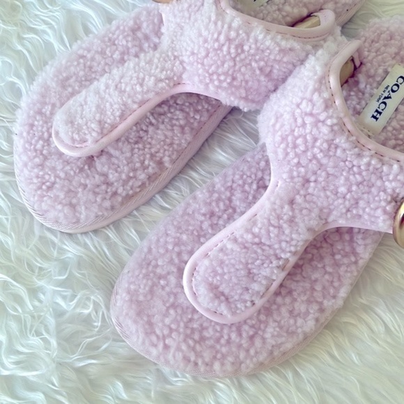 Brand New Coach Pink Shearling Hollie Flip Flop Sandal Plush Buckle Slides - Picture 6 of 16